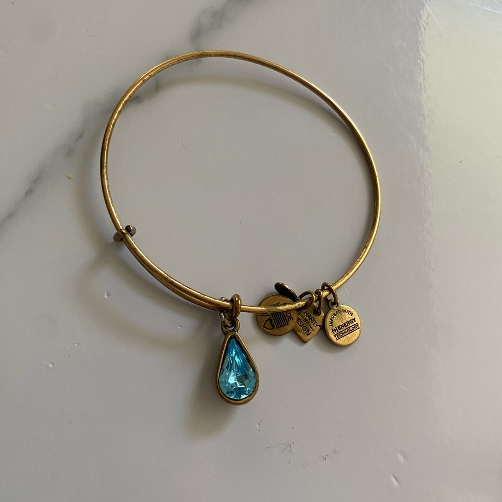 Alex and Ani Gold Bracelet with Blue Teardrop Charm